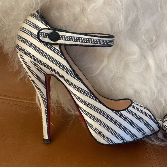 Christian Louboutin Black and White Pinstripe Mary Janes, Size 37 (runs small) - Picture 7 of 15